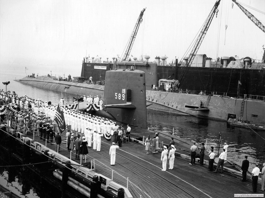 USS Scorpion (SSN-589) at her commissioning in 1960.